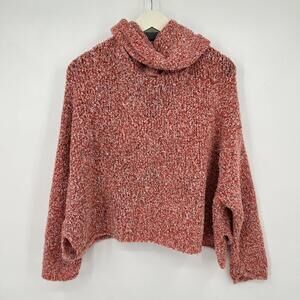 Women's Free People Cowl Neck Boucle Coral Pink Sweater Small